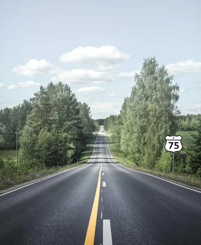 Simple straight road with i75 sign representing the straightforward path with our course